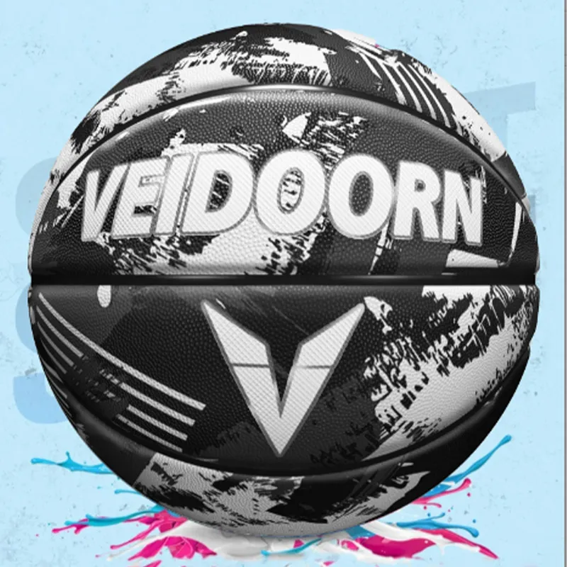 VEIDOORN PU Basketball Black White Size 7 Training Unisex-6