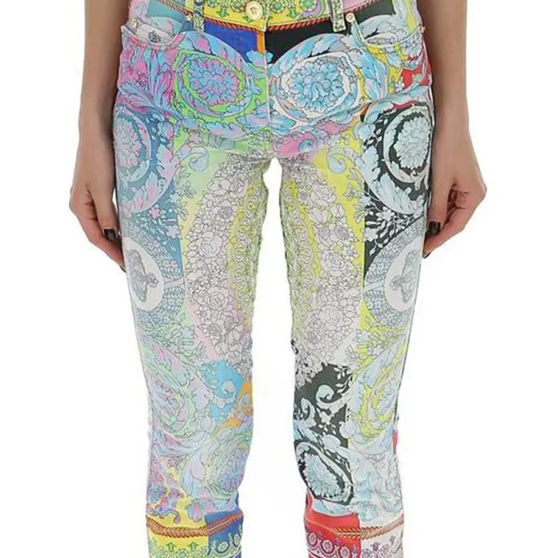 VERSACE Technicolor Barocco Print Jeans 'Multicolor'-3