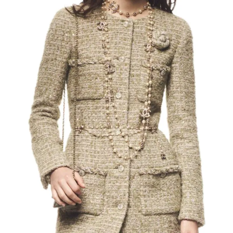 CHANEL FW24 Long-Sleeved Dresses Women's White Green-1