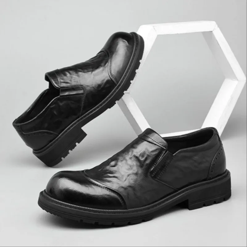 LUOGOKS Men's Casual Shoes Men Low Top Black/Brown-5