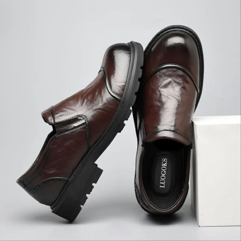 LUOGOKS Men's Casual Shoes Men Low Top Black/Brown-13