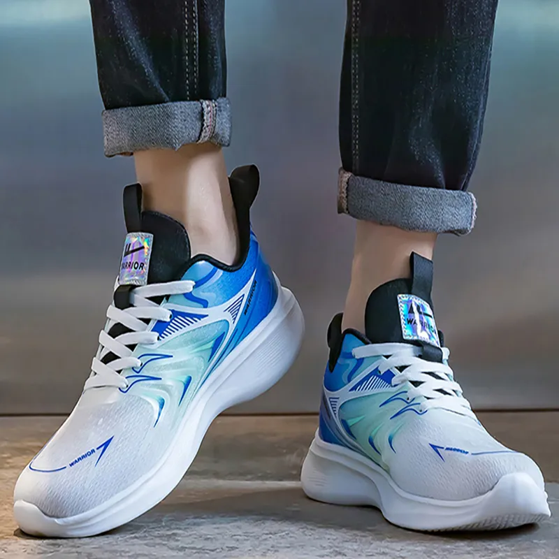 Warrior Low Top Running Shoes Men's White Blue Green-5
