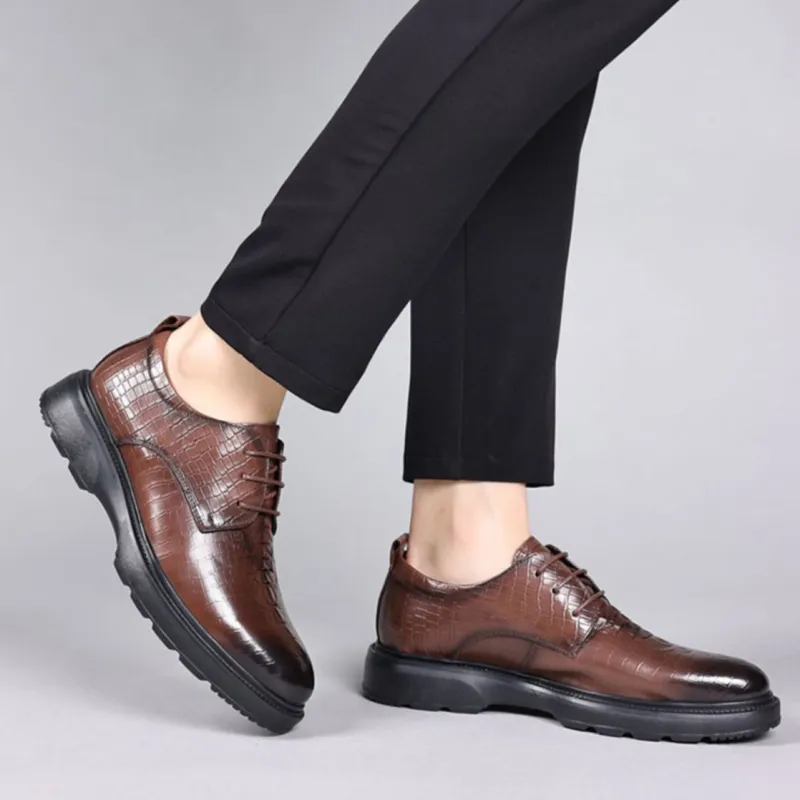 GZZ Dress Shoes Men Low Top Black/Brown-14
