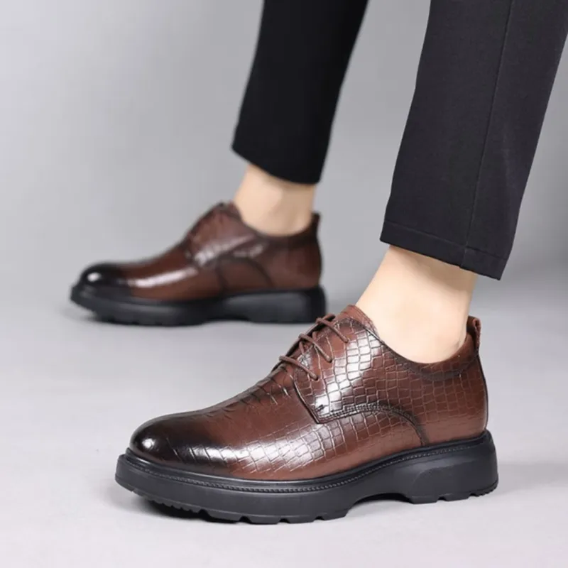 GZZ Dress Shoes Men Low Top Black/Brown-12