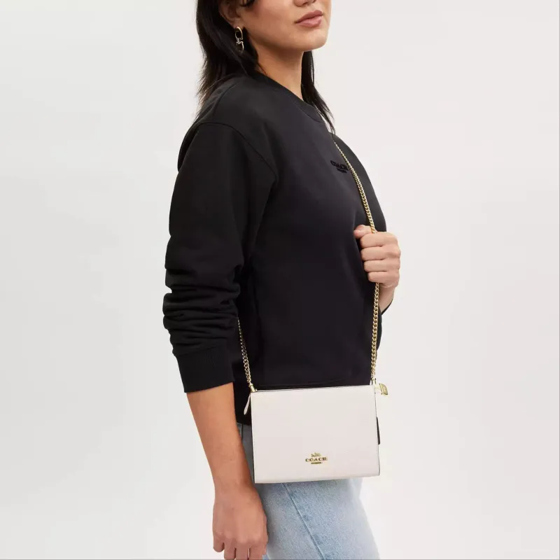 COACH Leather Shoulder Bag, Crossbody Bag Trumpets Women's Gold & Chalk White-4
