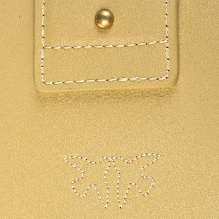 PINKO SIMPLY Grain Leather Swallow Bag, Chain Bag, Crossbody Bag, Shoulder Bag Mini Women's Beige Yellow-3