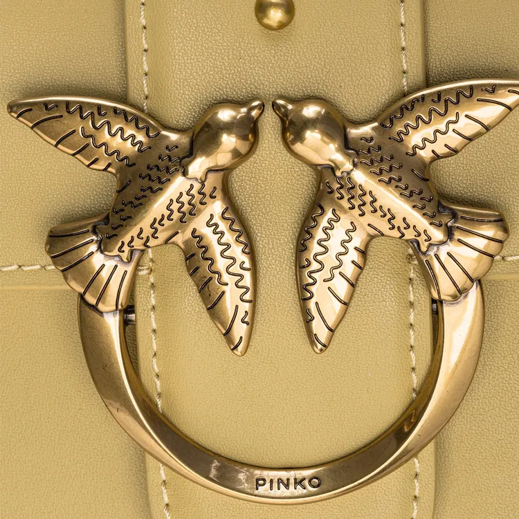 PINKO SIMPLY Grain Leather Swallow Bag, Chain Bag, Crossbody Bag, Shoulder Bag Mini Women's Beige Yellow-2