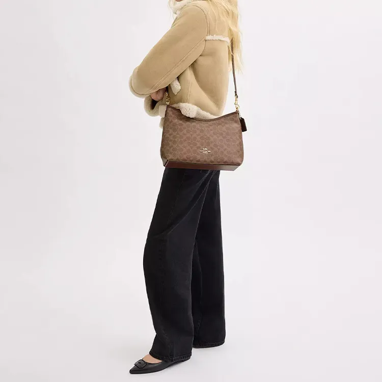 COACH Coated Canvas Shoulder Bag, Crossbody Bag, Handbag Large Size Women's Maple-4
