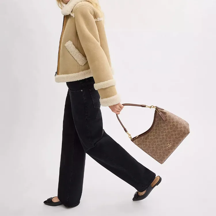 COACH Coated Canvas Shoulder Bag, Crossbody Bag, Handbag Large Size Women's Maple-3