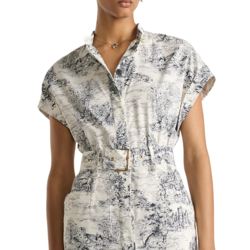 DIOR All Over Patterned Belted Short Sleeved Dress-3
