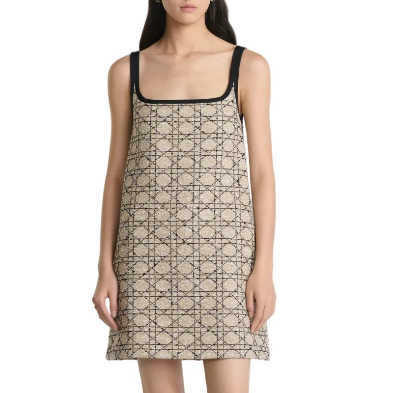 DIOR FW24 Slip Dresses Women's Beige Black Mixed Color-3