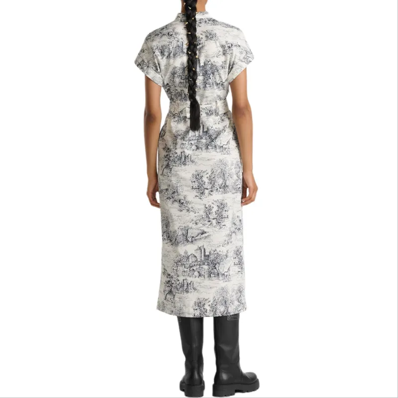 DIOR All Over Patterned Belted Short Sleeved Dress-1