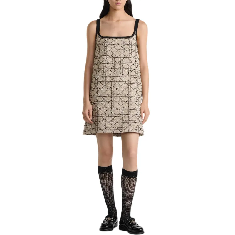 DIOR FW24 Slip Dresses Women's Beige Black Mixed Color-2