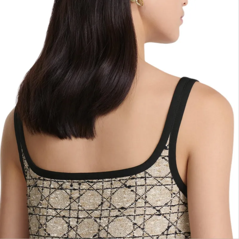 DIOR FW24 Slip Dresses Women's Beige Black Mixed Color-5