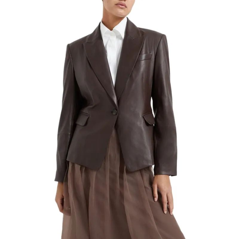 Brunello Cucinelli Single-Breasted Leather Jacket-1