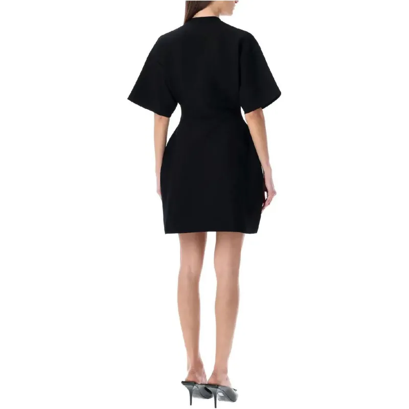 Balenciaga Women's Hourglass Crewneck Short Sleeve Dress Black-4