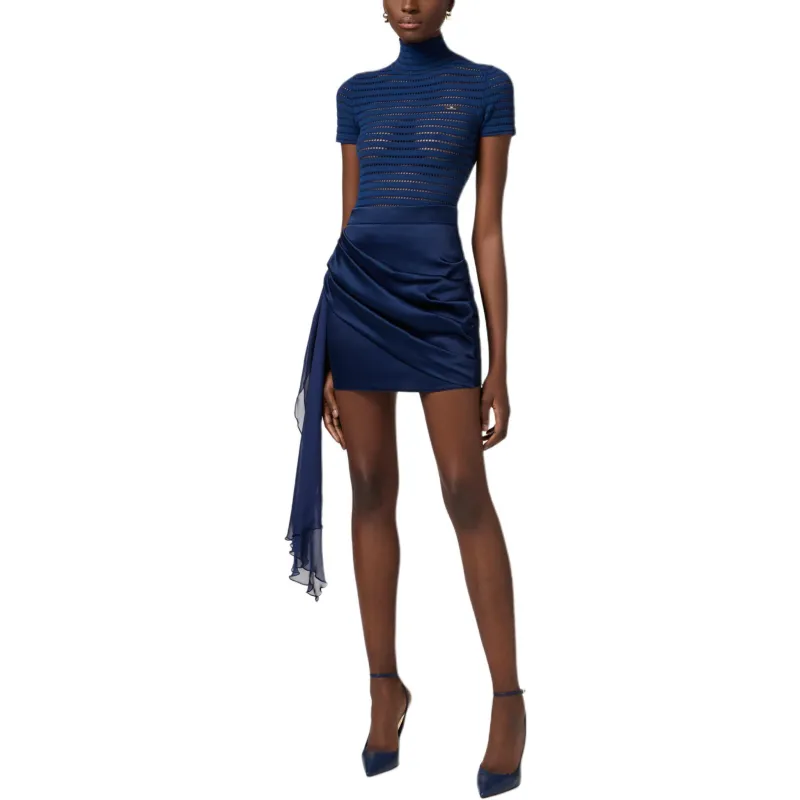 Elisabetta Franchi Sash Belt Satin And Voile Miniskirt-1