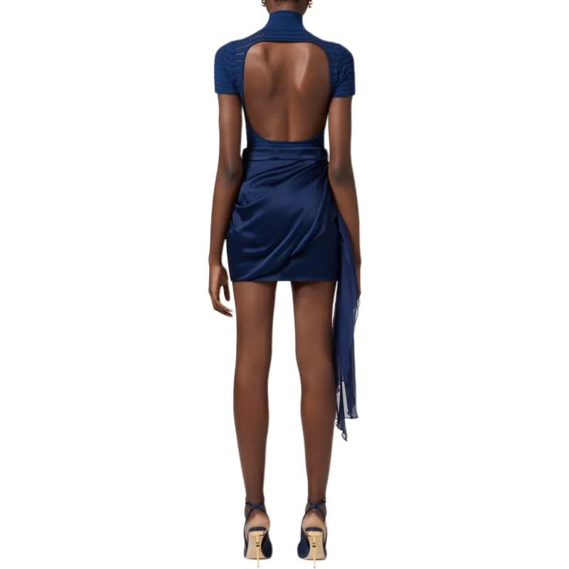 Elisabetta Franchi Sash Belt Satin And Voile Miniskirt-2