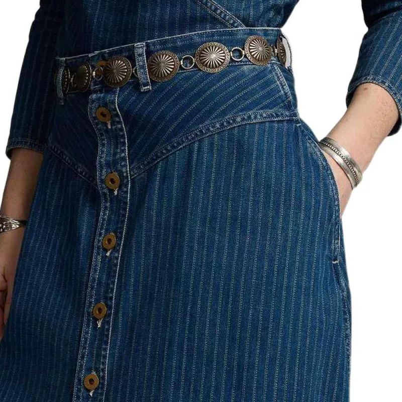 Polo Ralph Lauren SS25 Denim Long Skirt Women's Blue-4