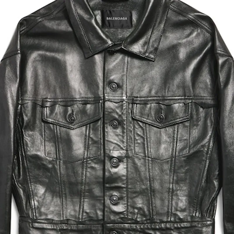 Balenciaga Leather Jacket Loose Fit Women's Black-5