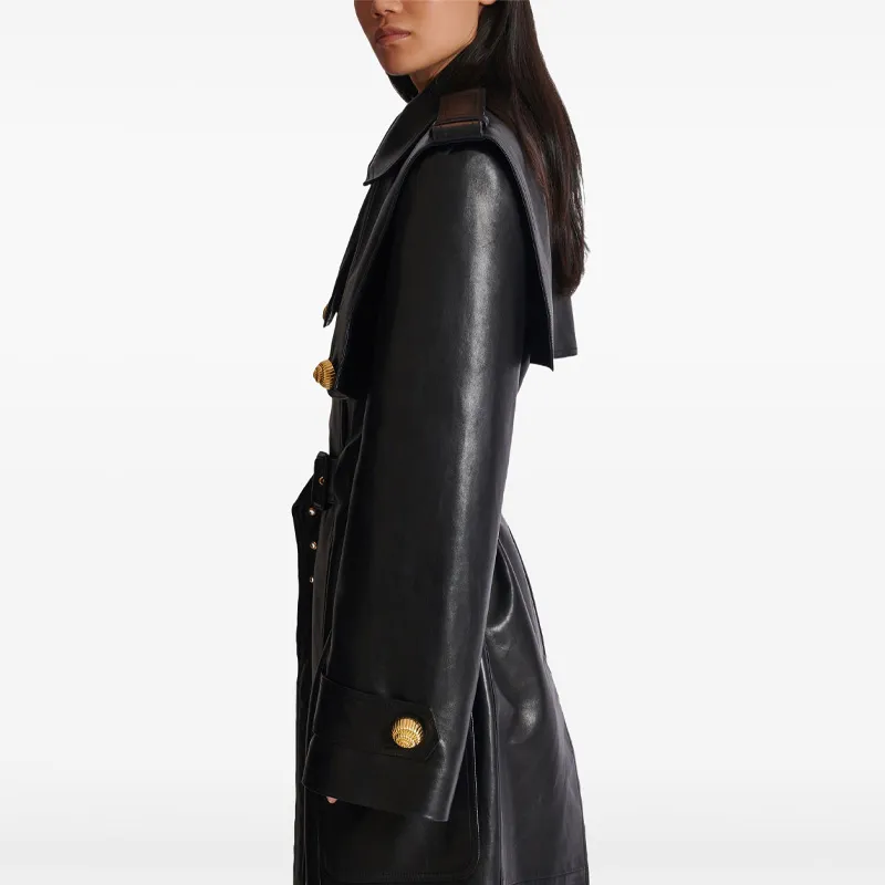 BALMAIN Belted Lambskin Trench Coat-4