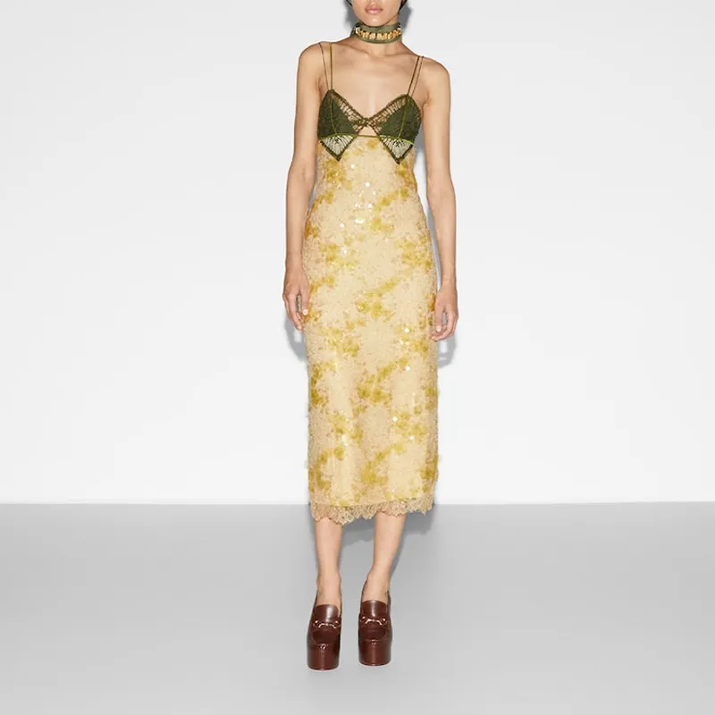 GUCCI Slip Dress Women's Light Yellow-1
