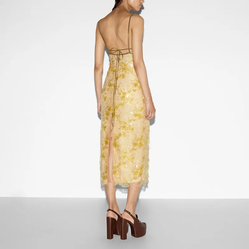 GUCCI Slip Dress Women's Light Yellow-2