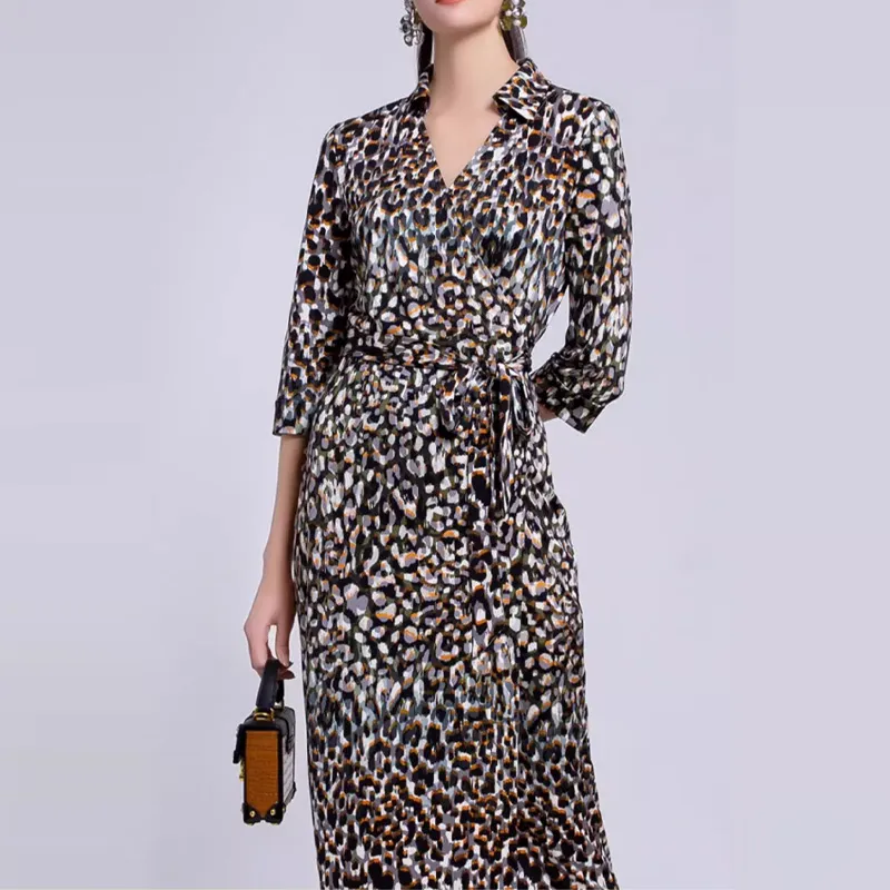 BESIONIA SS22 V-Neck Long-Sleeved Dress Women's Black Spots-4