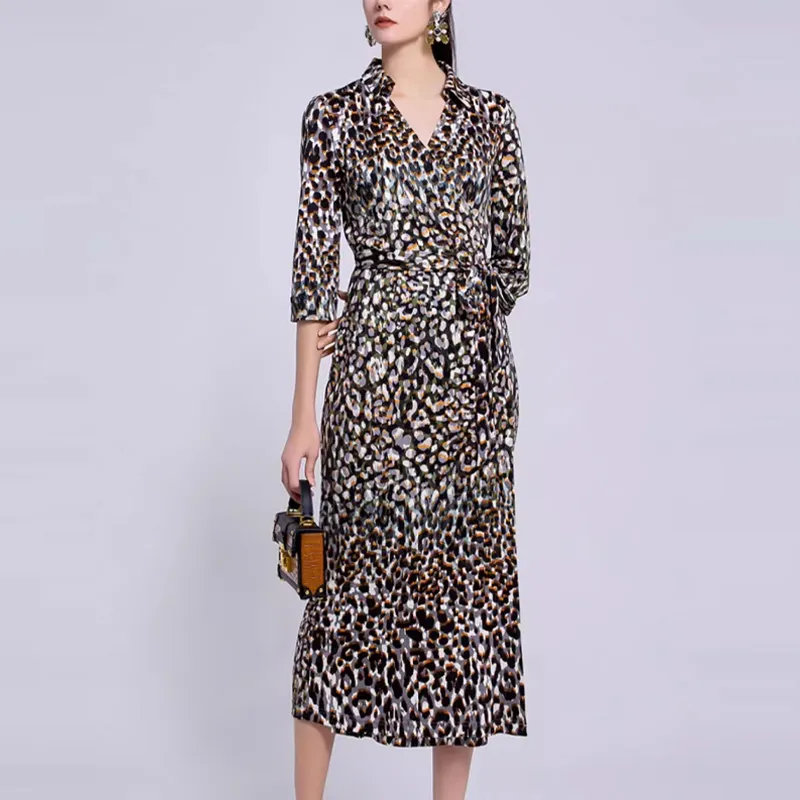 BESIONIA SS22 V-Neck Long-Sleeved Dress Women's Black Spots-3