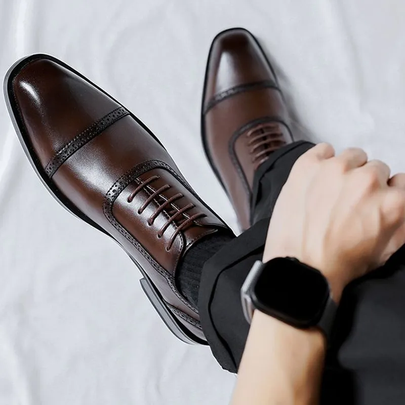 GZZ Dress Shoes Men Low Top Black/Brown-19