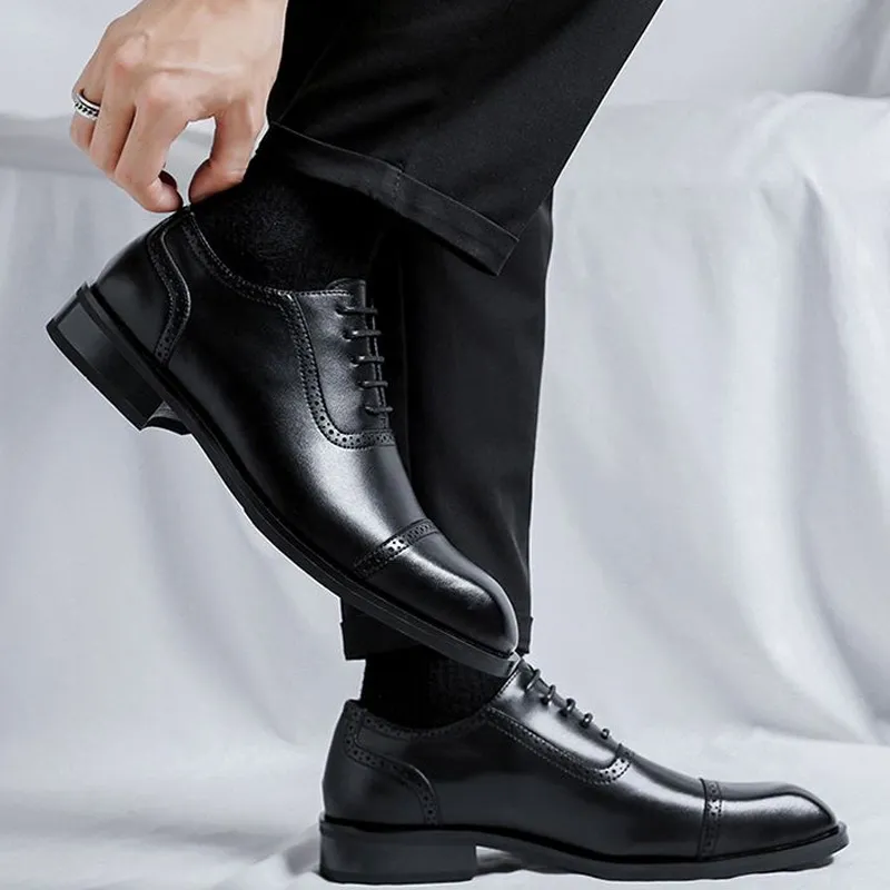 GZZ Dress Shoes Men Low Top Black/Brown-7