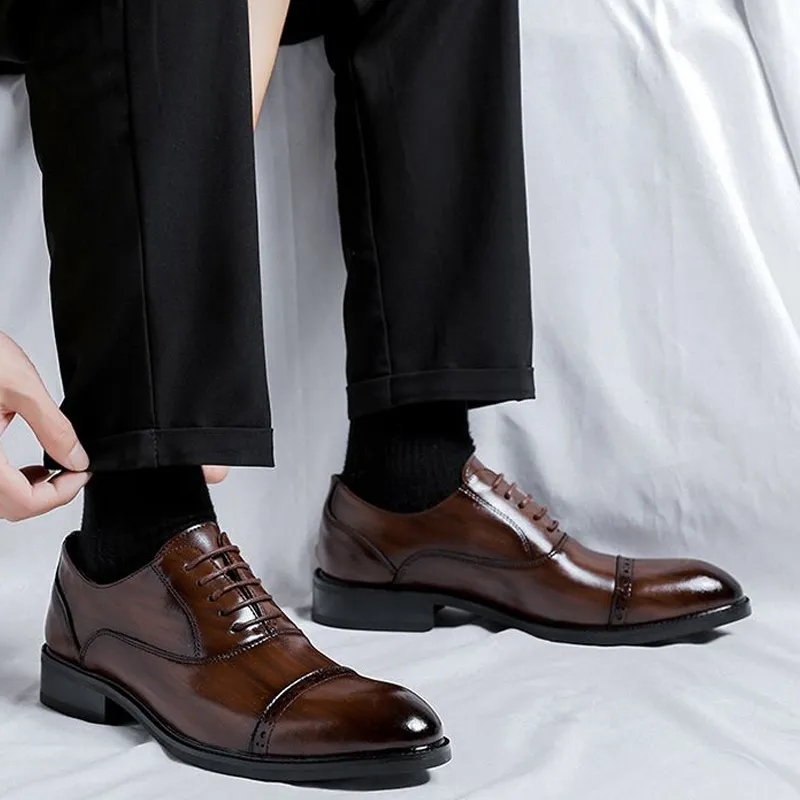 GZZ Dress Shoes Men Low Top Black/Brown-24