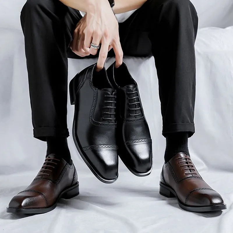 GZZ Dress Shoes Men Low Top Black/Brown-25