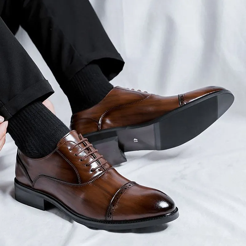 GZZ Dress Shoes Men Low Top Black/Brown-19