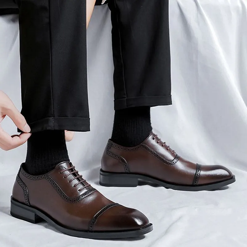 GZZ Dress Shoes Men Low Top Black/Brown-23