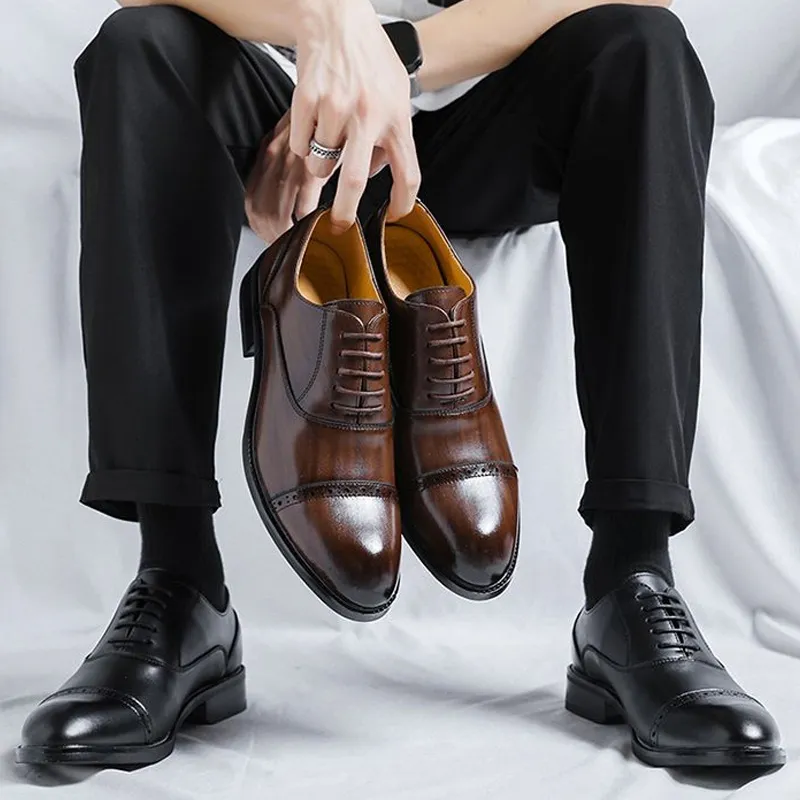 GZZ Dress Shoes Men Low Top Black/Brown-26
