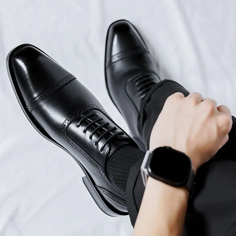GZZ Dress Shoes Men Low Top Black/Brown-5