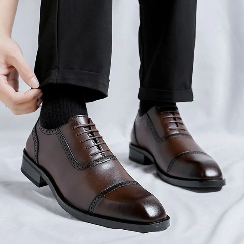 GZZ Dress Shoes Men Low Top Black/Brown-20