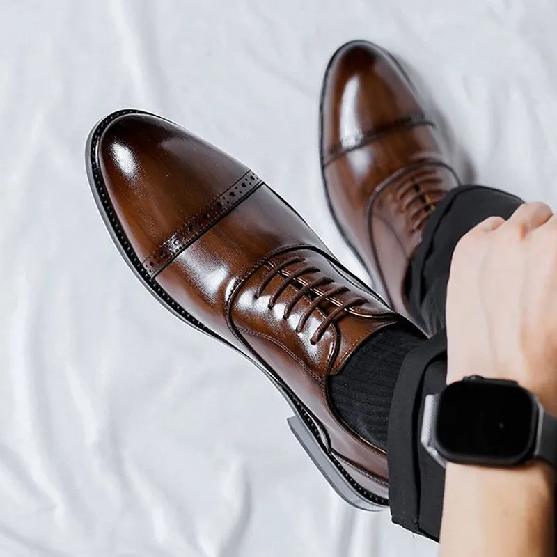 GZZ Dress Shoes Men Low Top Black/Brown-18