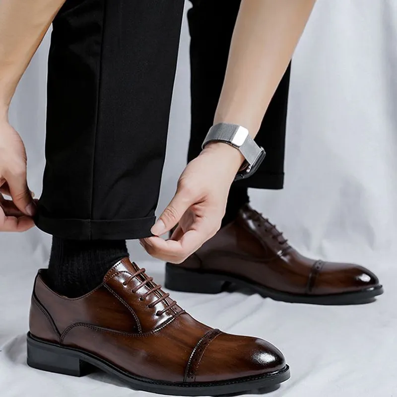 GZZ Dress Shoes Men Low Top Black/Brown-22