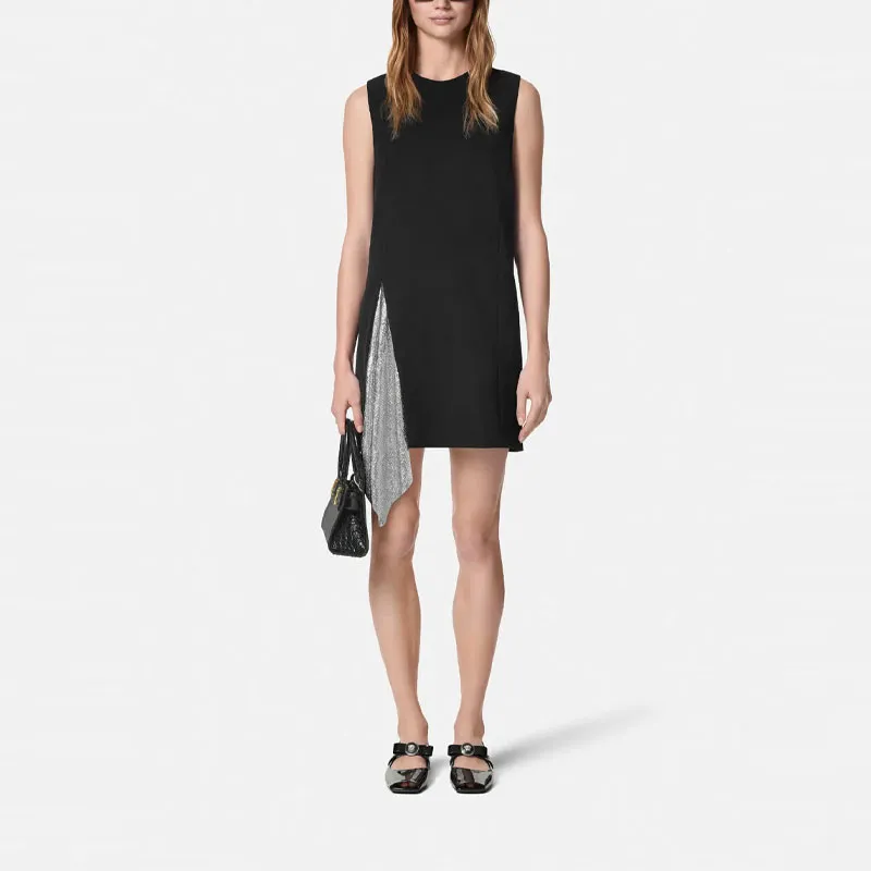 VERSACE Mesh Insert Shift Sleeveless Mini Dress-1