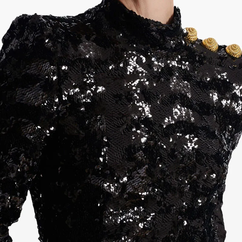 BALMAIN High-Neck Long-Sleeved Maxi Dress-6