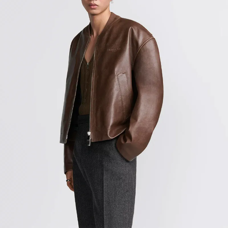 DIOR FW24 Leather Jacket Men's Brown-4