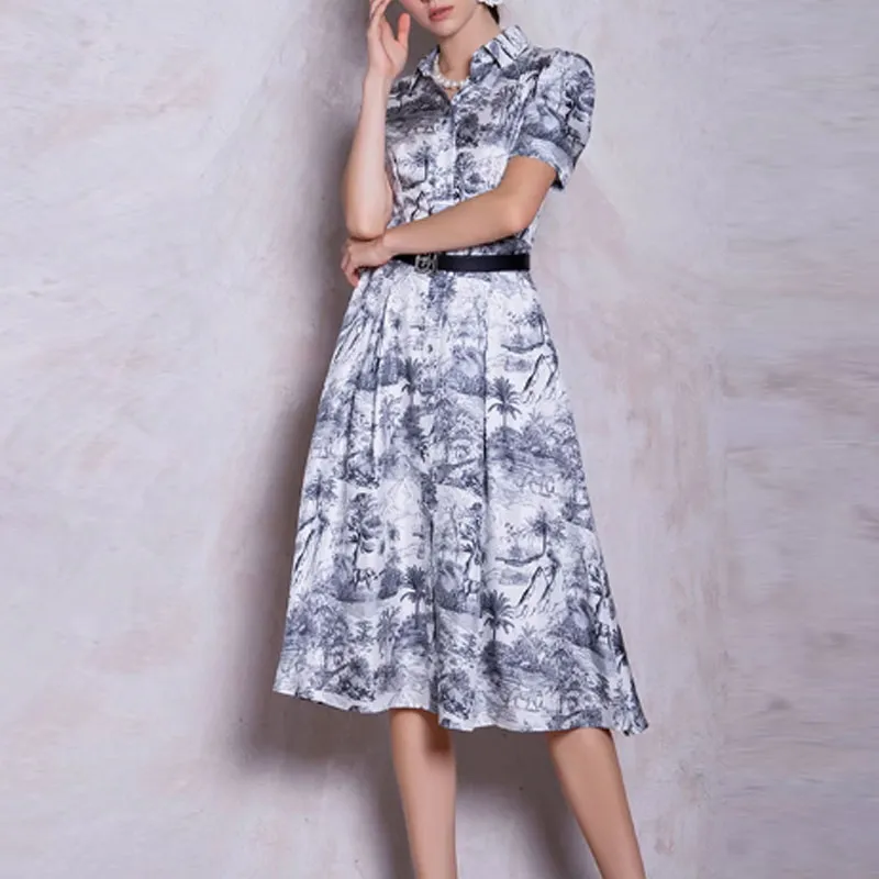 BESIONIA SS23 Short Sleeved Dress Slim Fit Women's White Pattern-1