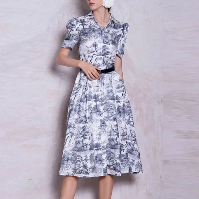 BESIONIA SS23 Short Sleeved Dress Slim Fit Women's White Pattern-3