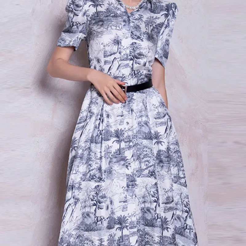BESIONIA SS23 Short Sleeved Dress Slim Fit Women's White Pattern-4
