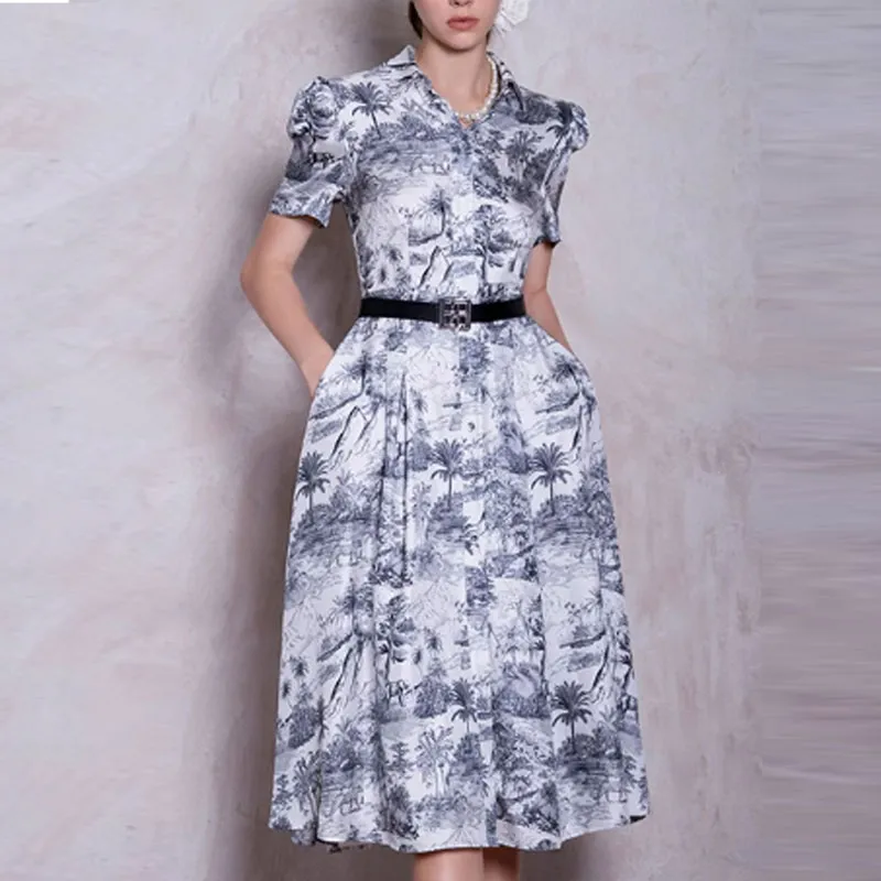 BESIONIA SS23 Short Sleeved Dress Slim Fit Women's White Pattern-2