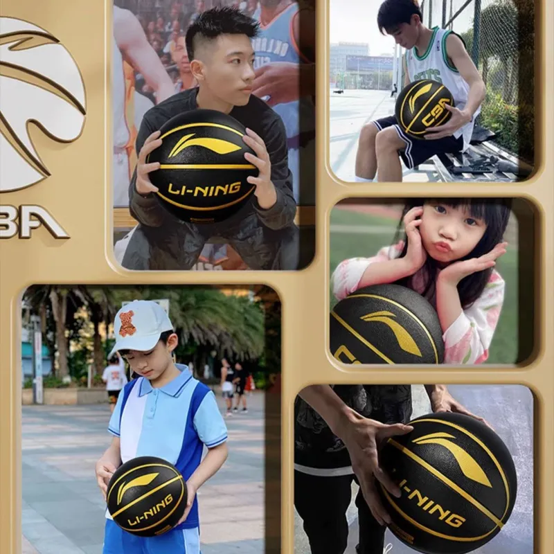 LiNing CBA Collection Rubber Basketball Black Gold Size 7 Training Unisex-4