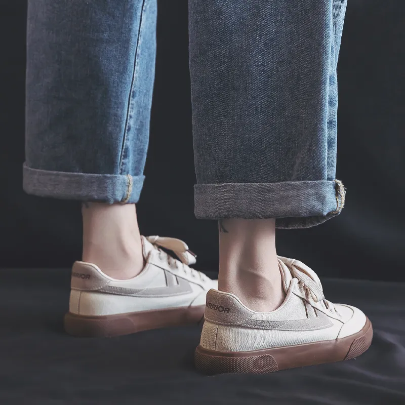 Warrior Anti Slip Wear Resistant Breathable Lightweight Low Top Canvas Shoes Unisex Beige Brown-5