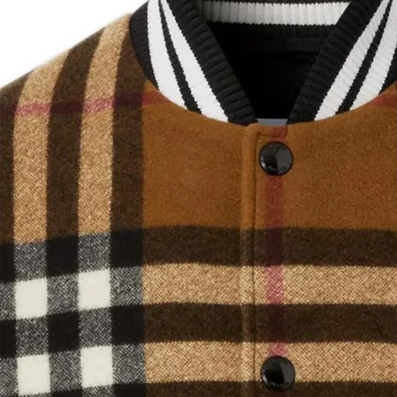 Burberry Check Technical Wool And Leather Bomber Jacket-4